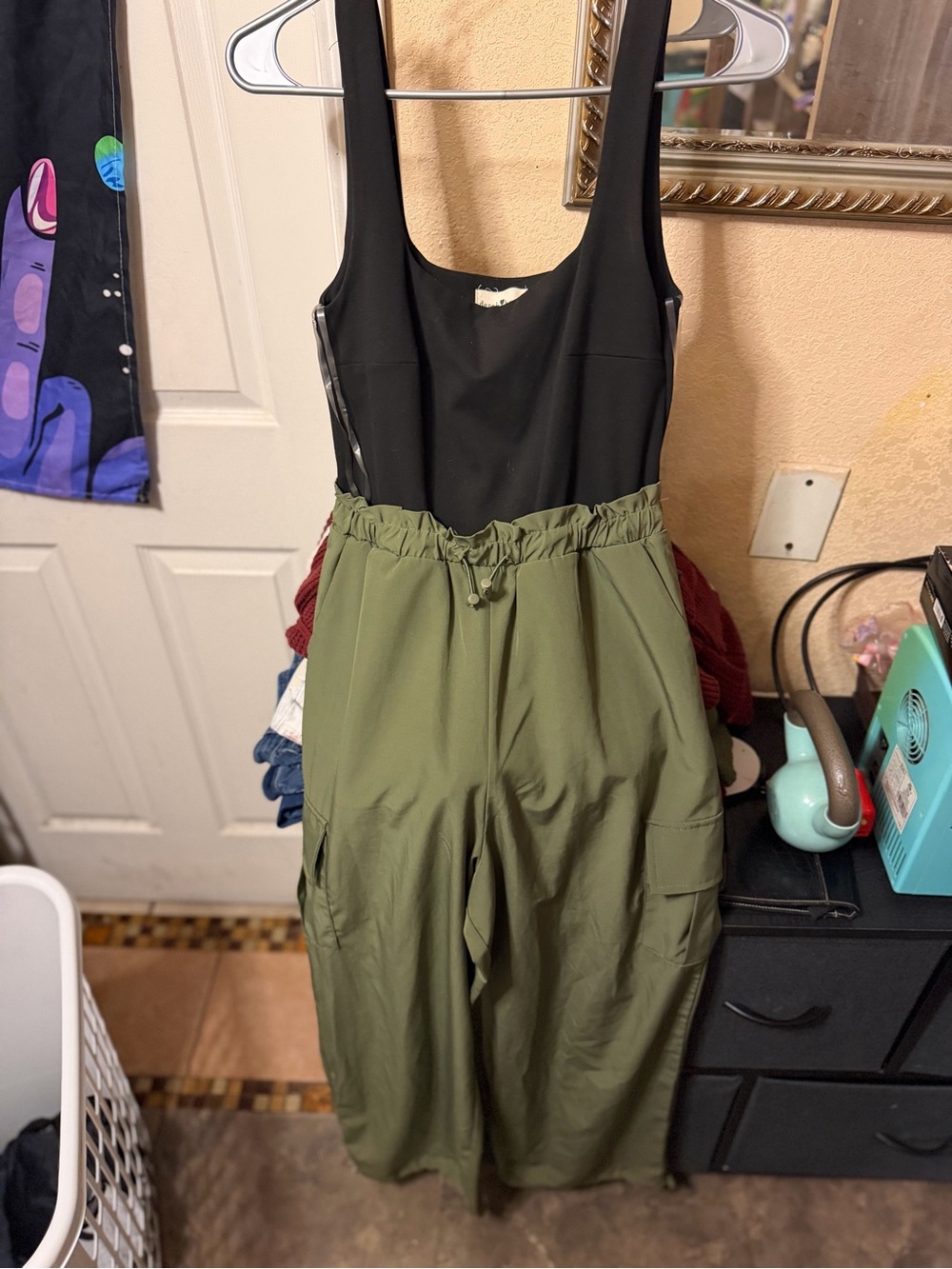 Derek Heart Olive Green Wide-Leg Jumpsuit with Black Tank Bodice